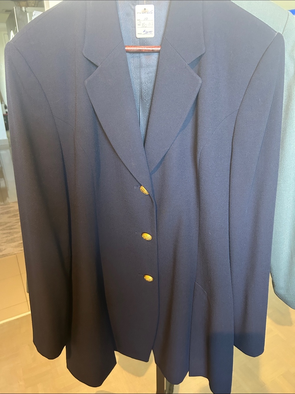 Women's Navy Single-Breasted car coat  Blazer with Gold Buttons high quality
